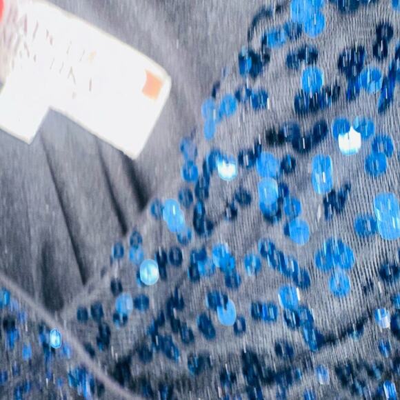 BADGLEY MISCHKA Women's Black Blue Sequins V-Neck Mesh Ombré Astor Gown Size 16 - Picture 10 of 16